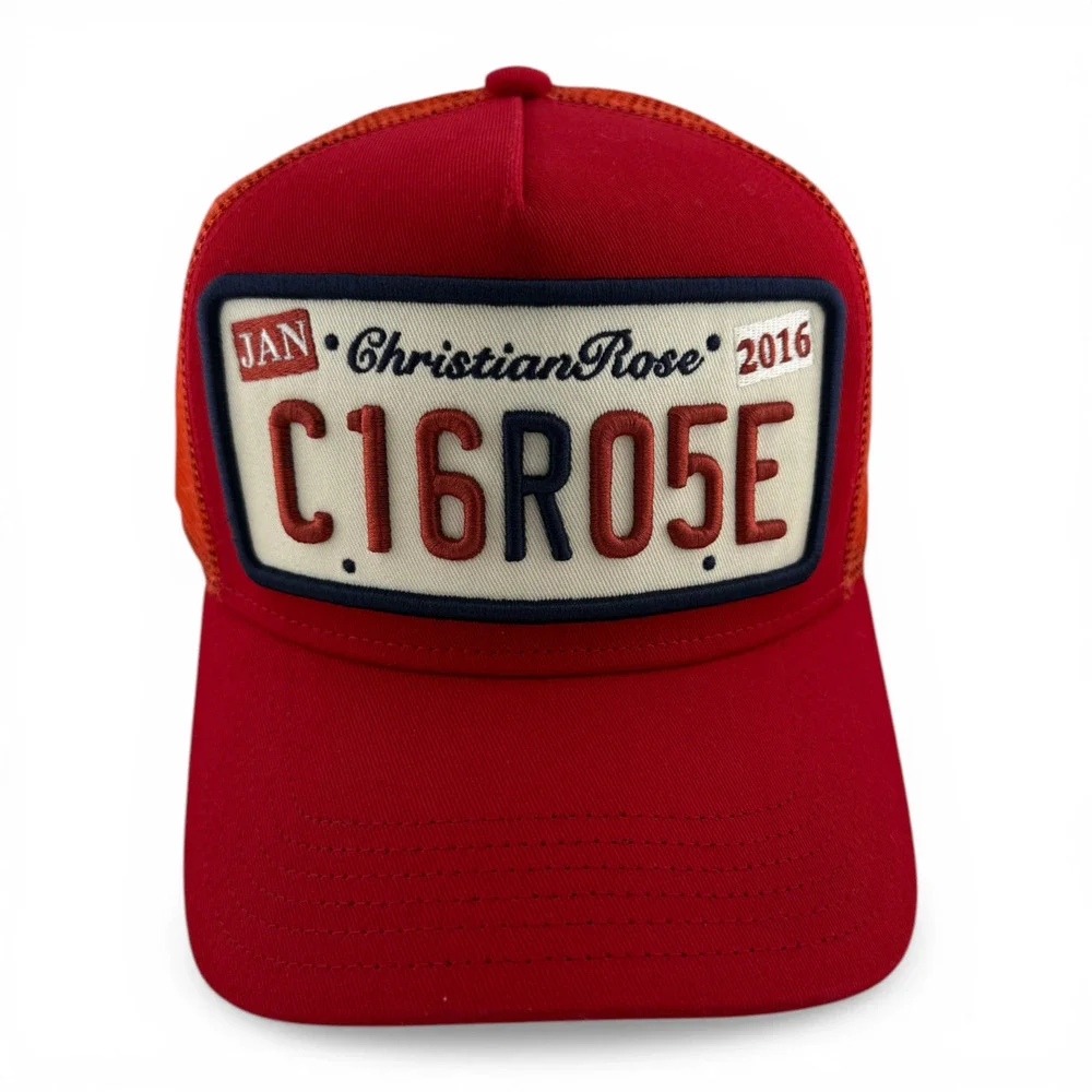Christian‎ Rose Iconic II London Plate Red Mesh Back Trucker Adjustable Hat Cap
